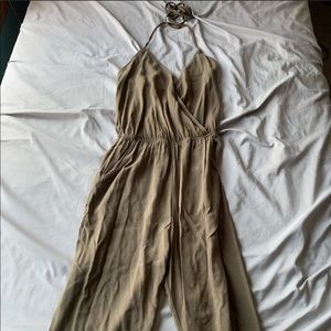 Lulu’s Wrap Up Olive Green Jumpsuit with Pockets